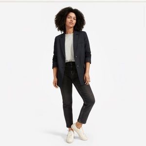 Everlane The Cotton-Linen Blazer Dark Blue 14 EUC